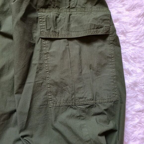 Aerie Avenue Baggy Cargo Pants Womens L Green Flame 100% Cotton Wide Leg Boho - Picture 11 of 12